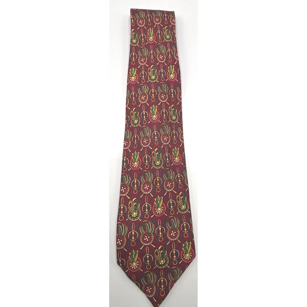 Michelsen's of London 100% Silk Tie Burgundy Equestrian Chain Medallion Classic